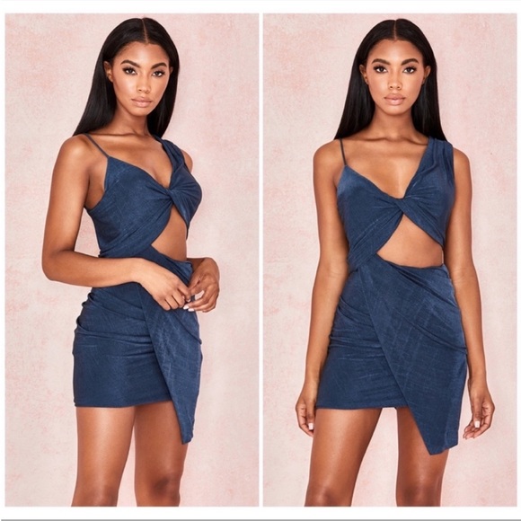 NWT HOUSE OF CB ‘Josephine’ Navy Silky Twist Drape Dress Size L+ - Picture 3 of 9